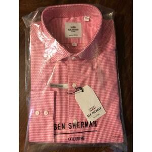 Ben Sherman Tailoring Office Stretch Collar 17 14 - 15 Coral Button Up Shirt